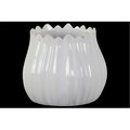 H2H Ceramic Bellied Round Pot with Irregular Shape Lips & Gray Antique Wave Design Body, White H22502088